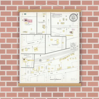 Old map wall art mockup — magnetic wood frame on brick wall — Sanborn Fire Insurance Map from Buhl, Saint Louis County, Minnesota (1909) - Complete Map Set