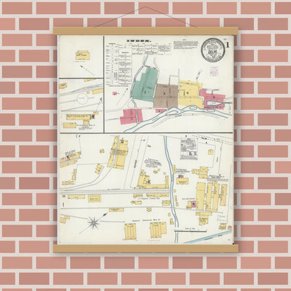Old map wall art mockup — magnetic wood frame on brick wall — Sanborn Fire Insurance Map from Delhi, Delaware County, New York (1903) - Complete Map Set