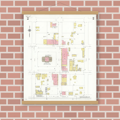 Old map wall art mockup — magnetic wood frame on brick wall — Sanborn Fire Insurance Map from Liberty, Liberty County, Texas (1938), Sheet #0002