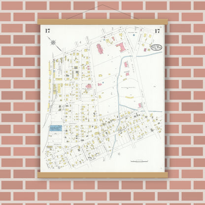 Old map wall art mockup — magnetic wood frame on brick wall — Sanborn Fire Insurance Map from Del Rio, Val Verde County, Texas (1930), Sheet #0017