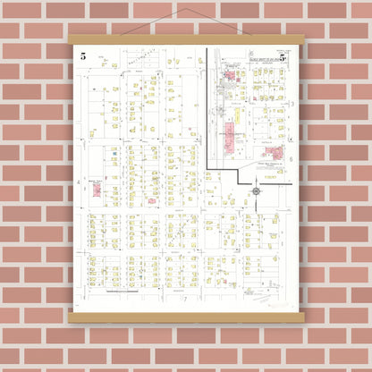 Old map wall art mockup — magnetic wood frame on brick wall — Sanborn Fire Insurance Map from Perry, Dallas County, Iowa (1933), Sheet #0005