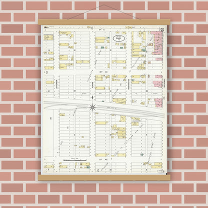 Old map wall art mockup — magnetic wood frame on brick wall — Sanborn Fire Insurance Map from Gary, Lake County, Indiana (1907), Sheet #0003