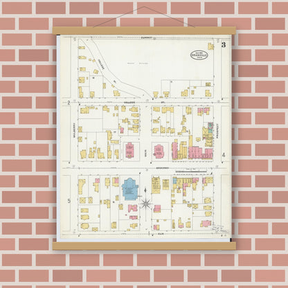 Old map wall art mockup — magnetic wood frame on brick wall — Sanborn Fire Insurance Map from Granville, Licking County, Ohio (1905), Sheet #0003