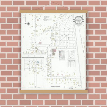 Old map wall art mockup — magnetic wood frame on brick wall — Sanborn Fire Insurance Map from Martinsville, Clinton County, Ohio (1948) - Complete Map Set