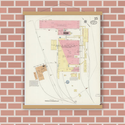 Old map wall art mockup — magnetic wood frame on brick wall — Sanborn Fire Insurance Map from Rome, Oneida County, New York (1914), Sheet #0025
