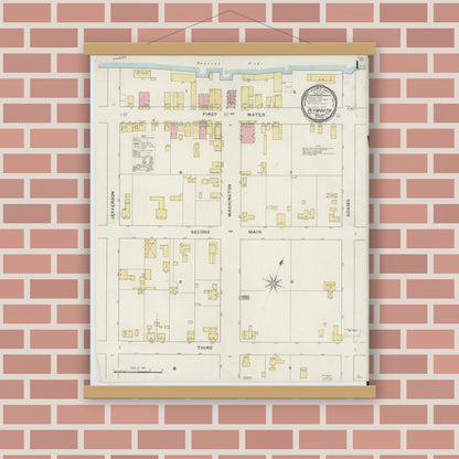 Old map wall art mockup — magnetic wood frame on brick wall — Sanborn Fire Insurance Map from Plymouth, Washington County, North Carolina (1894) - Complete Map Set