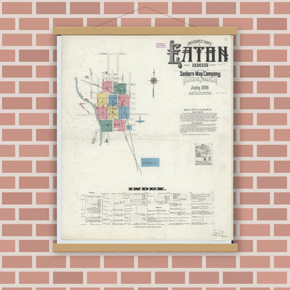 Old map wall art mockup — magnetic wood frame on brick wall — Sanborn Fire Insurance Map from Eaton, Preble County, Ohio (1911) - Complete Map Set