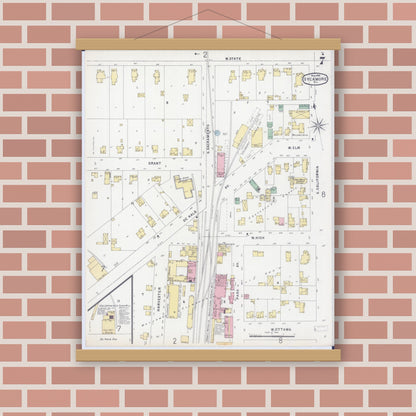 Old map wall art mockup — magnetic wood frame on brick wall — Sanborn Fire Insurance Map from Sycamore, De Kalb County, Illinois (1896), Sheet #0007