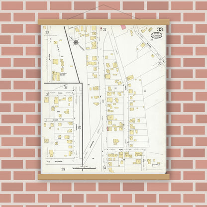 Old map wall art mockup — magnetic wood frame on brick wall — Sanborn Fire Insurance Map from Clinton, Worcester County, Massachusetts (1911), Sheet #0033