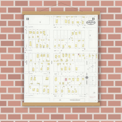 Old map wall art mockup — magnetic wood frame on brick wall — Sanborn Fire Insurance Map from Iron Mountain, Dickinson County, Michigan (1930), Sheet #0011