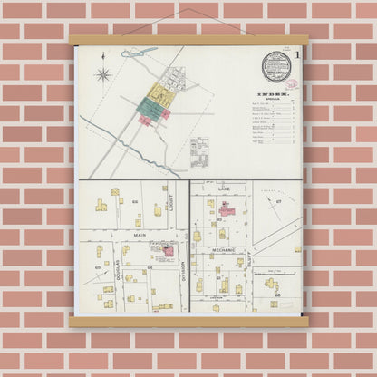 Old map wall art mockup — magnetic wood frame on brick wall — Sanborn Fire Insurance Map from Chandlerville, Cass County, Illinois (1894) - Complete Map Set