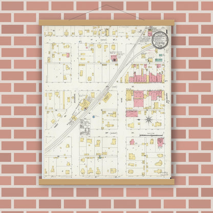 Old map wall art mockup — magnetic wood frame on brick wall — Sanborn Fire Insurance Map from Clinton, Vermillion County, Indiana (1898) - Complete Map Set