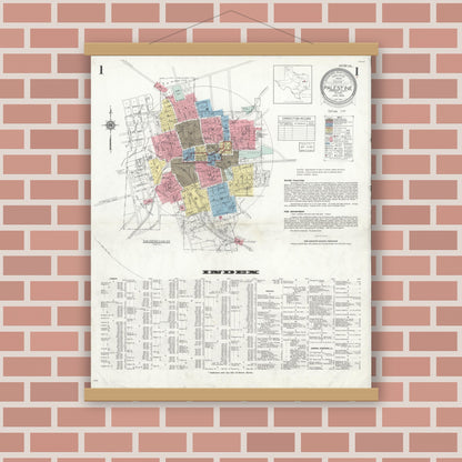 Old map wall art mockup — magnetic wood frame on brick wall — Sanborn Fire Insurance Map from Palestine, Anderson County, Texas (1935) - Complete Map Set
