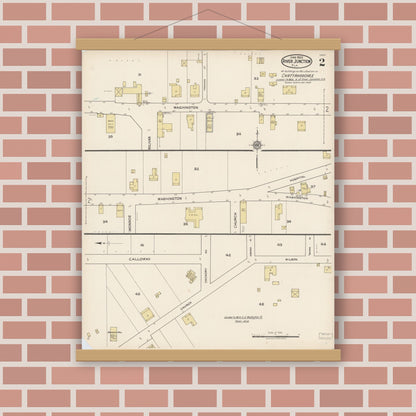 Old map wall art mockup — magnetic wood frame on brick wall — Sanborn Fire Insurance Map from River Junction, Gadsden County, Florida (1922), Sheet #0002