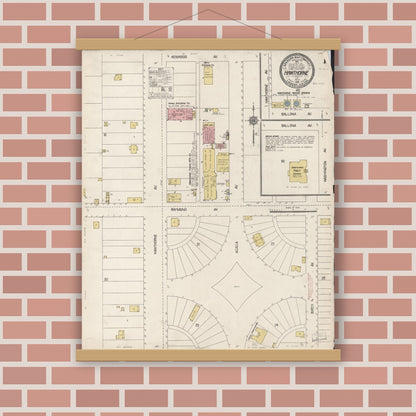Old map wall art mockup — magnetic wood frame on brick wall — Sanborn Fire Insurance Map from Hawthorne, Los Angeles County, California (1912), Sheet #0001