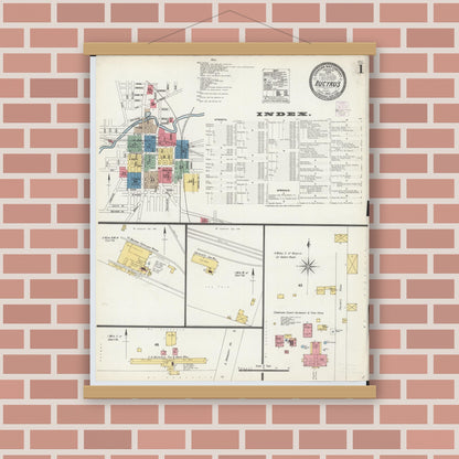 Old map wall art mockup — magnetic wood frame on brick wall — Sanborn Fire Insurance Map from Bucyrus, Crawford County, Ohio (1903) - Complete Map Set