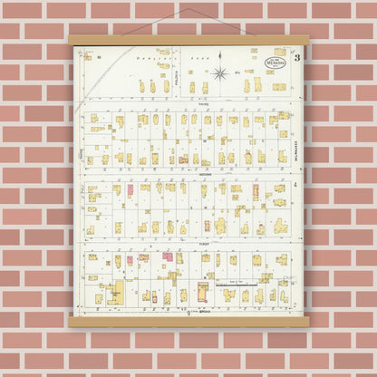 Old map wall art mockup — magnetic wood frame on brick wall — Sanborn Fire Insurance Map from Menasha, Winnebago County, Wisconsin (1906), Sheet #0003