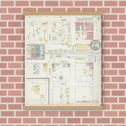 Old map wall art mockup — magnetic wood frame on brick wall — Sanborn Fire Insurance Map from Mexia, Limestone County, Texas (1896) - Complete Map Set