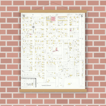 Old map wall art mockup — magnetic wood frame on brick wall — Sanborn Fire Insurance Map from Lamesa, Dawson County, Texas (1932), Sheet #0005