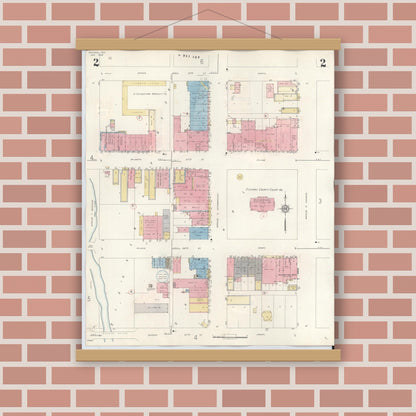 Old map wall art mockup — magnetic wood frame on brick wall — Sanborn Fire Insurance Map from Snyder, Scurry County, Texas (1942), Sheet #0002