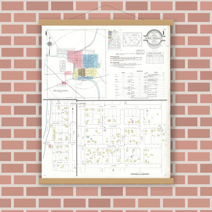 Old map wall art mockup — magnetic wood frame on brick wall — Sanborn Fire Insurance Map from Nora Springs, Floyd County, Iowa (1942) â€” Complete Set