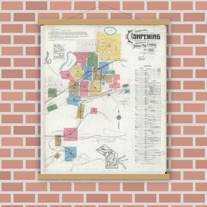 Old map wall art mockup — magnetic wood frame on brick wall — Sanborn Fire Insurance Map from Ishpeming, Marquette County, Michigan (1917) - Complete Map Set