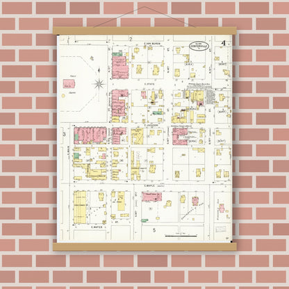 Old map wall art mockup — magnetic wood frame on brick wall — Sanborn Fire Insurance Map from Centerville, Appanoose County, Iowa (1898), Sheet #0004