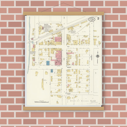 Old map wall art mockup — magnetic wood frame on brick wall — Sanborn Fire Insurance Map from La Rue, Marion County, Ohio (1911), Sheet #0002