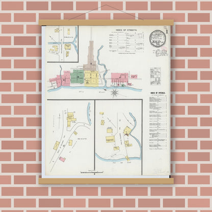 Old map wall art mockup — magnetic wood frame on brick wall — Sanborn Fire Insurance Map from Ripley, Brown County, Ohio (1895) - Complete Map Set
