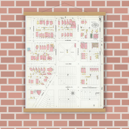 Old map wall art mockup — magnetic wood frame on brick wall — Sanborn Fire Insurance Map from El Paso, El Paso County, Texas (1902), Sheet #0005
