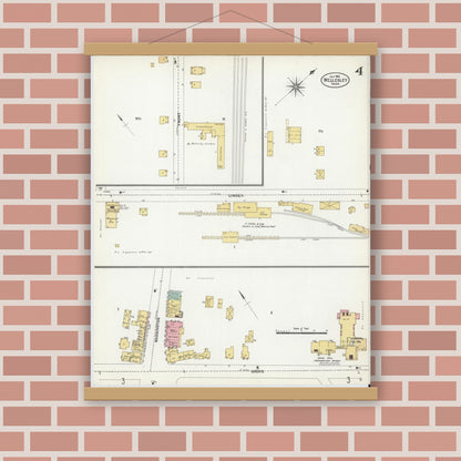 Old map wall art mockup — magnetic wood frame on brick wall — Sanborn Fire Insurance Map from Wellesley, Norfolk County, Massachusetts (1906), Sheet #0004
