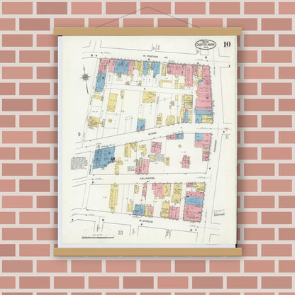 Old map wall art mockup — magnetic wood frame on brick wall — Sanborn Fire Insurance Map from Sault Sainte Marie, Chippewa County, Michigan (1915), Sheet #0010