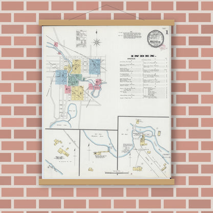 Old map wall art mockup — magnetic wood frame on brick wall — Sanborn Fire Insurance Map from Waupaca, Waupaca County, Wisconsin (1895) - Complete Map Set