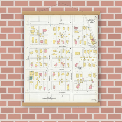 Old map wall art mockup — magnetic wood frame on brick wall — Sanborn Fire Insurance Map from Kokomo, Howard County, Indiana (1902), Sheet #0005