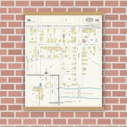 Old map wall art mockup — magnetic wood frame on brick wall — Sanborn Fire Insurance Map from Emporium, Cameron County, Pennsylvania (1925), Sheet #0010