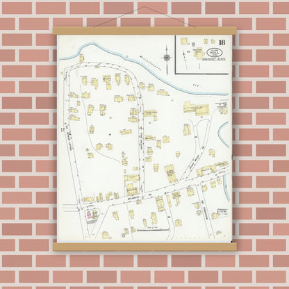 Old map wall art mockup — magnetic wood frame on brick wall — Sanborn Fire Insurance Map from Hull, Plymouth County, Massachusetts (1910), Sheet #0018