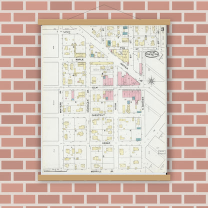 Old map wall art mockup — magnetic wood frame on brick wall — Sanborn Fire Insurance Map from Trenton, Grundy County, Missouri (1891), Sheet #0003