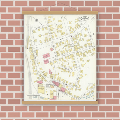 Old map wall art mockup — magnetic wood frame on brick wall — Sanborn Fire Insurance Map from Susquehanna, Susquehanna County, Pennsylvania (1911), Sheet #0003