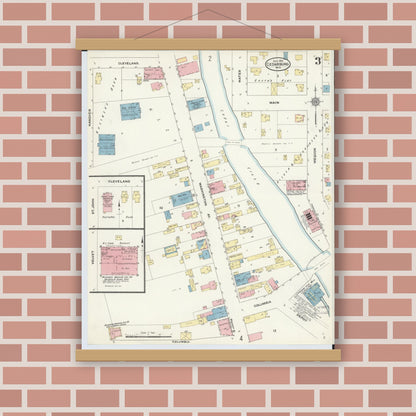 Old map wall art mockup — magnetic wood frame on brick wall — Sanborn Fire Insurance Map from Cedarburg, Ozaukee County, Wisconsin (1910), Sheet #0003