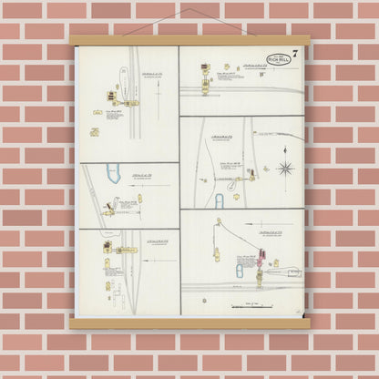 Old map wall art mockup — magnetic wood frame on brick wall — Sanborn Fire Insurance Map from Rich Hill, Bates County, Missouri (1893), Sheet #0007