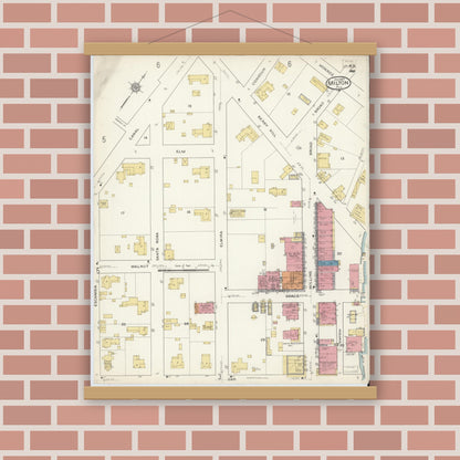 Old map wall art mockup — magnetic wood frame on brick wall — Sanborn Fire Insurance Map from Milton, Santa Rosa County, Florida (1917), Sheet #0002