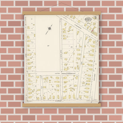 Old map wall art mockup — magnetic wood frame on brick wall — Sanborn Fire Insurance Map from Norwalk, Huron County, Ohio (1922), Sheet #0002
