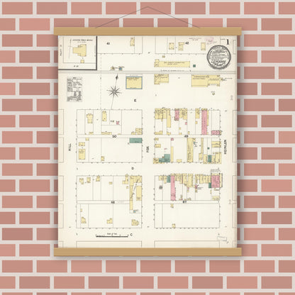 Old map wall art mockup — magnetic wood frame on brick wall — Sanborn Fire Insurance Map from Lemoore, Kings County, California (1894) - Complete Map Set