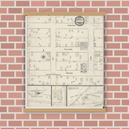 Old map wall art mockup — magnetic wood frame on brick wall — Sanborn Fire Insurance Map from Stambaugh, Iron County, Michigan (1884), Sheet #0001