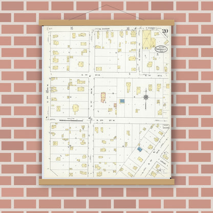 Old map wall art mockup — magnetic wood frame on brick wall — Sanborn Fire Insurance Map from Faribault, Rice County, Minnesota (1914), Sheet #0020