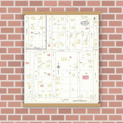 Old map wall art mockup — magnetic wood frame on brick wall — Sanborn Fire Insurance Map from Centerville, Appanoose County, Iowa (1913), Sheet #0002