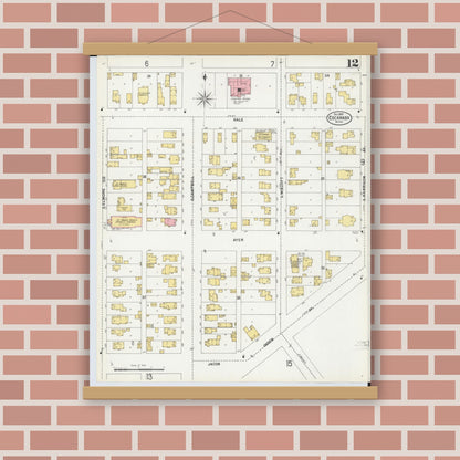 Old map wall art mockup — magnetic wood frame on brick wall — Sanborn Fire Insurance Map from Escanaba, Delta County, Michigan (1899), Sheet #0012