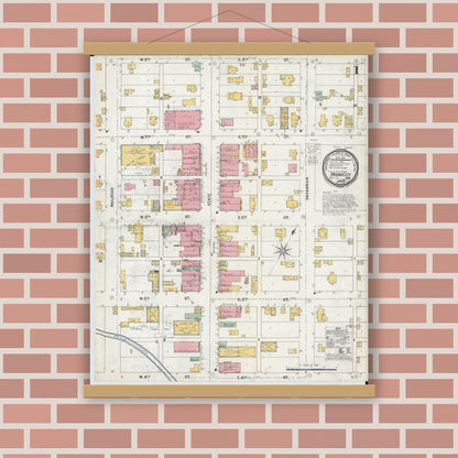 Old map wall art mockup — magnetic wood frame on brick wall — Sanborn Fire Insurance Map from Mound City, Holt County, Missouri (1900) - Complete Map Set