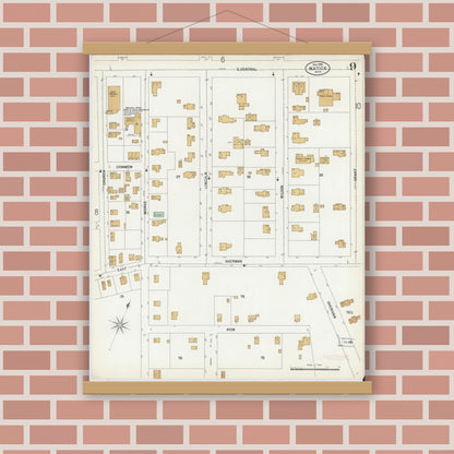 Old map wall art mockup — magnetic wood frame on brick wall — Sanborn Fire Insurance Map from Natick, Middlesex County, Massachusetts (1899), Sheet #0009