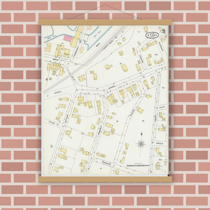 Old map wall art mockup — magnetic wood frame on brick wall — Sanborn Fire Insurance Map from Athol, Worcester County, Massachusetts (1896), Sheet #0005